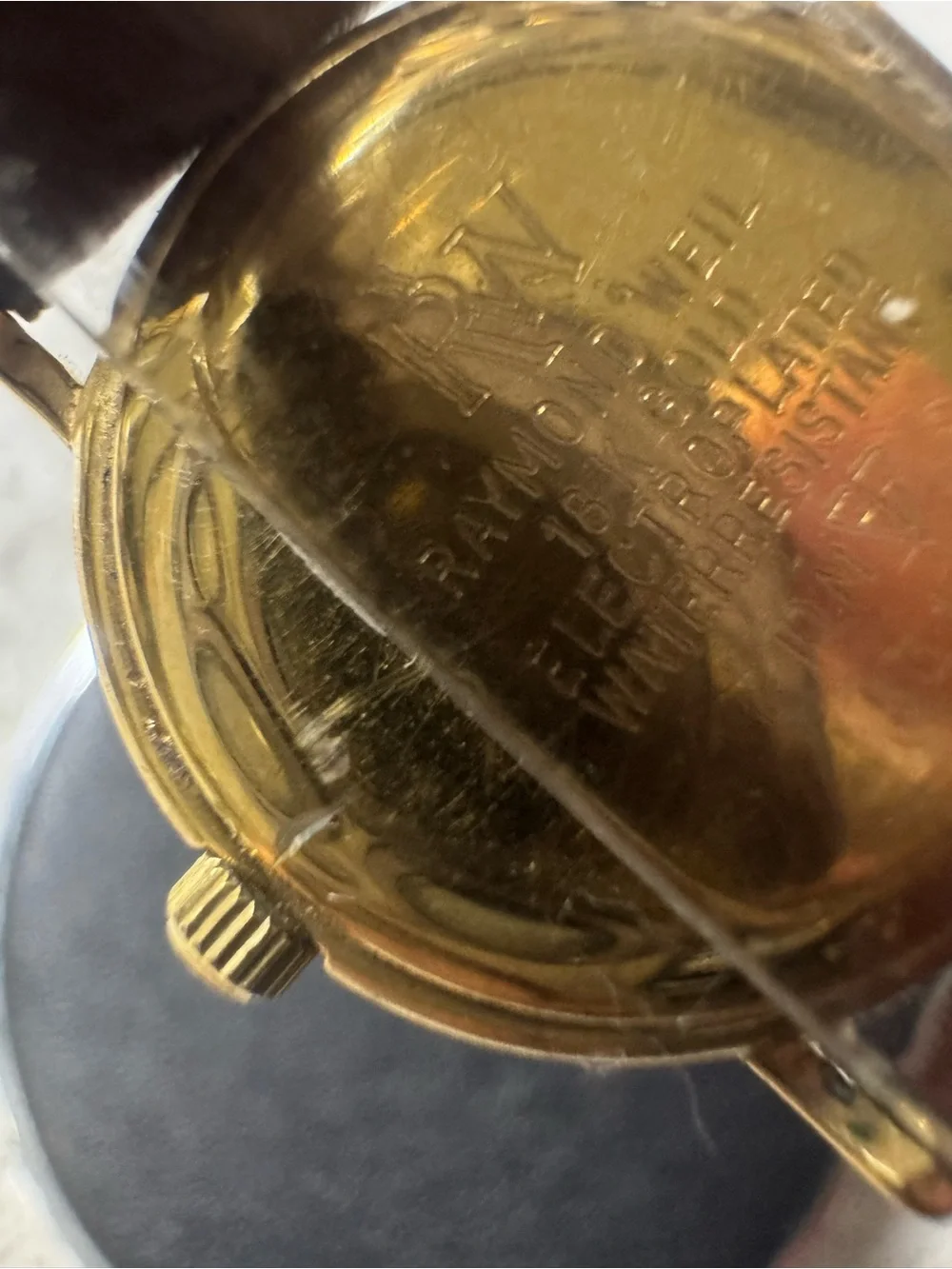 #174 Raymond Weil Gold Dial Brown Leather Strap Watch